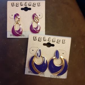 Purple Enamel & metal earrings